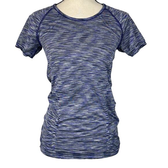 Athleta Medium Space Block Fastest Track Tee Top Ruched Space-Dye Short Sleeves - Picture 1 of 8